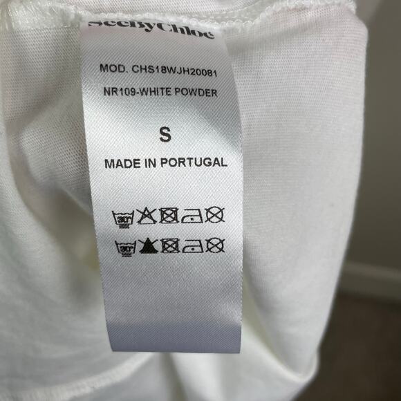 See by Chloe White Sheer Sleeve Mixed Media Knit Top Small - Picture 7 of 7